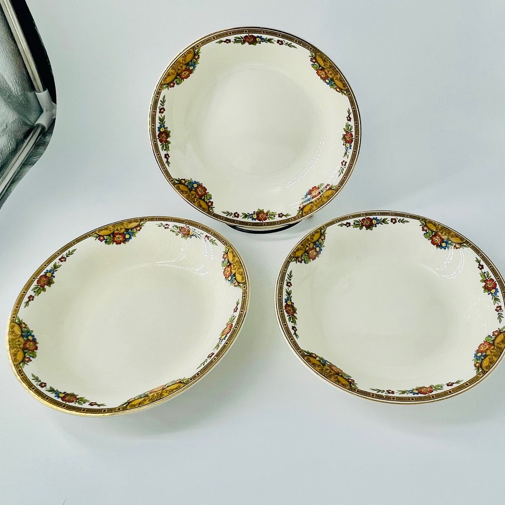 VTG J&G Meakin SOL 391413 Floral Dessert Bowls Set of 3 Gold Trim c.1912-25